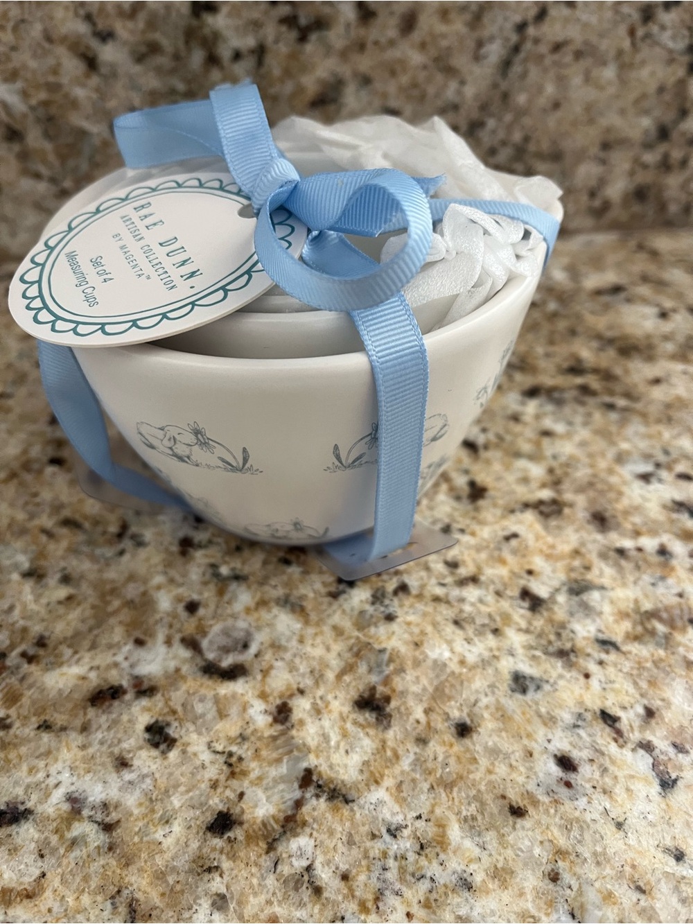 Rae Dunn Easter Bunny Blue & White Measuring Cups